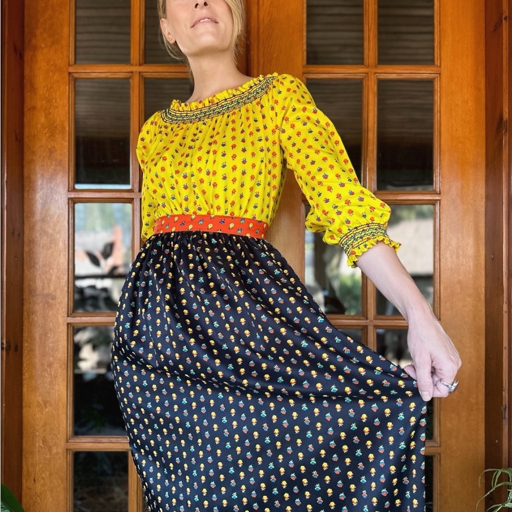 1960s Smocked Retro Maxi Dress - Picture 3 of 11